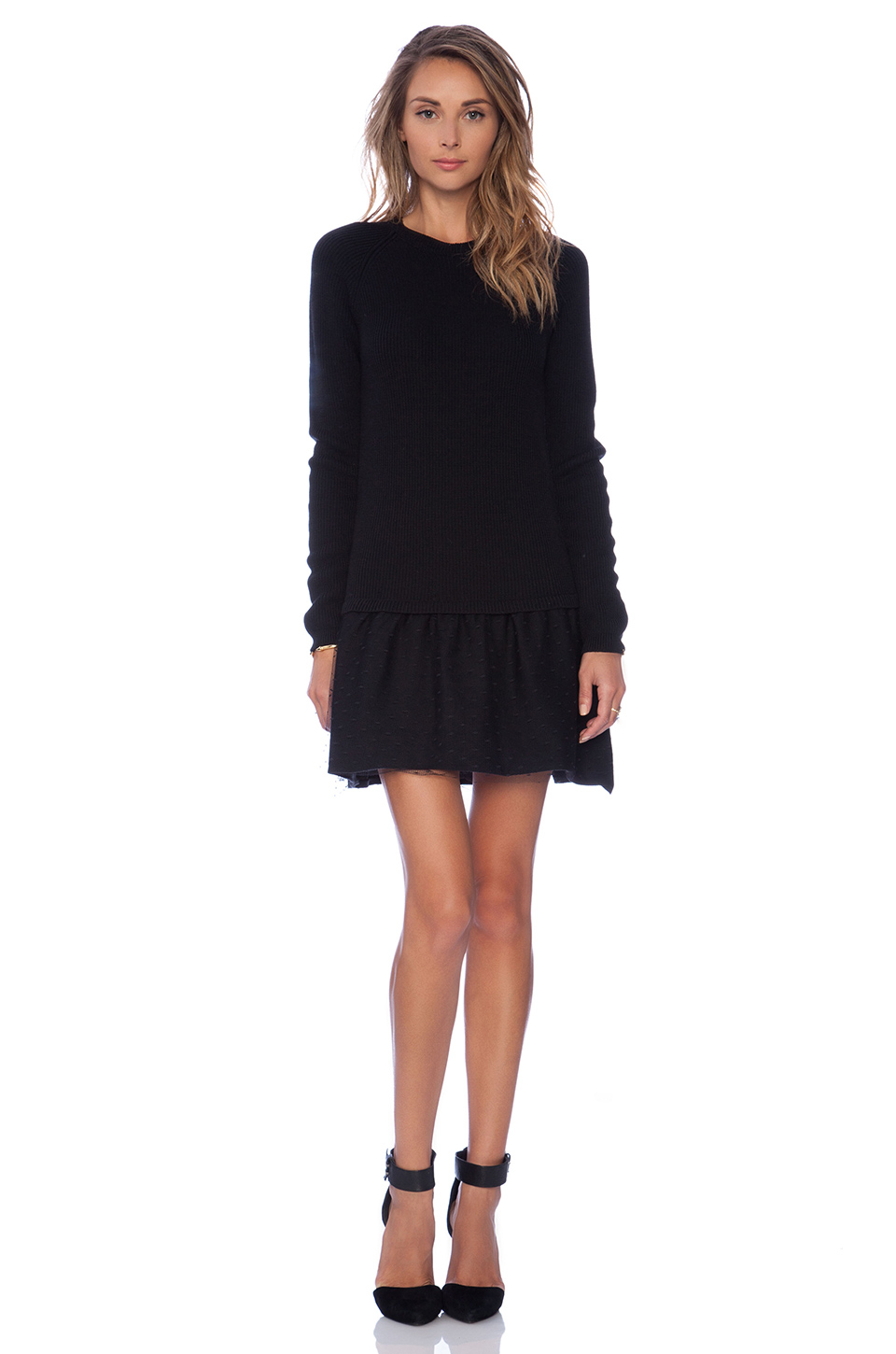 Red Valentino Long Sleeve Ruffle Dress in Black