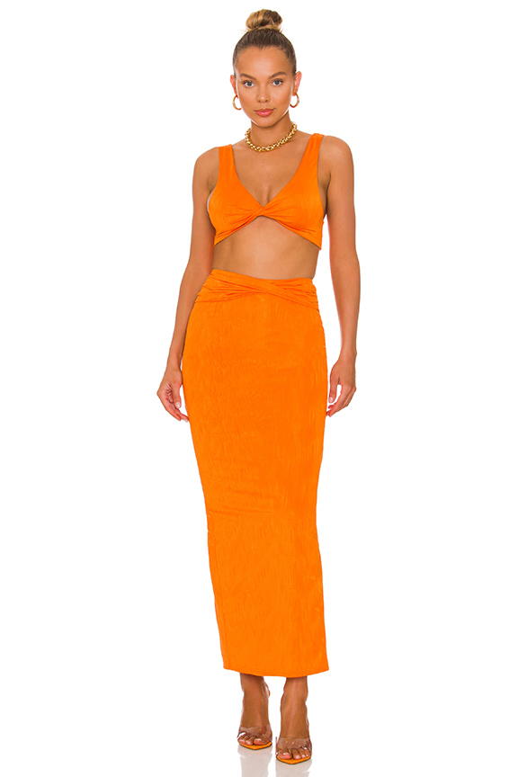 Superdown Joana Maxi Skirt Set In Tangerine